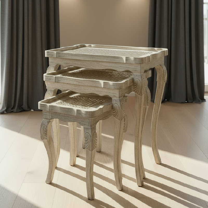 Cane Set Of 3 Nesting Table